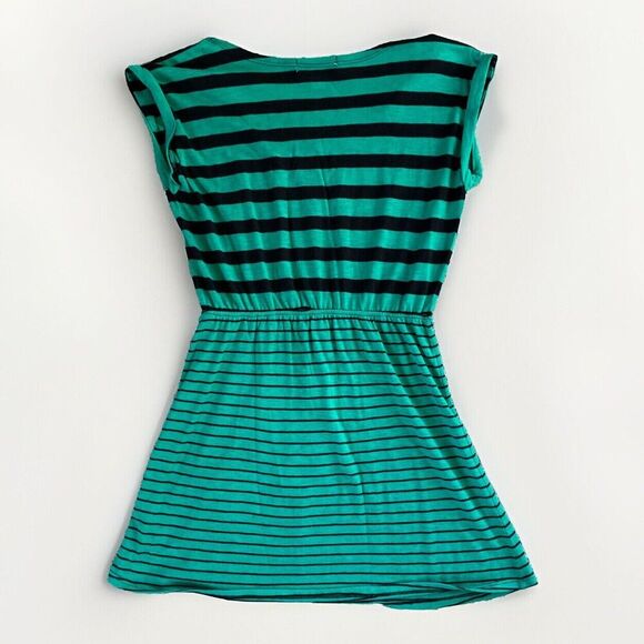 Retro Cap‎ Sleeve Dress M Green Marinière Stripes A-line I’m In Love with Derek - Picture 5 of 6